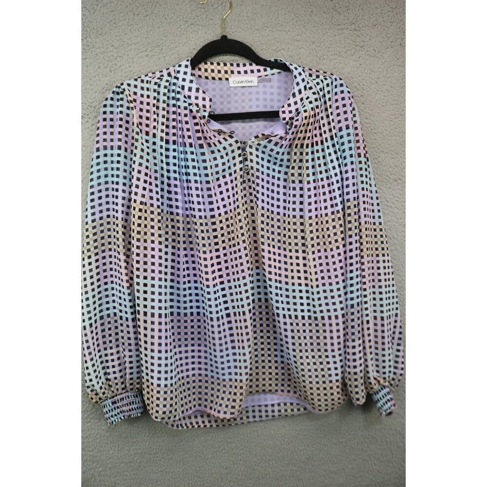 Calvin Klein Long Puff Sleeve Chiffon Blouse-Pleated-Size Large-Lined
